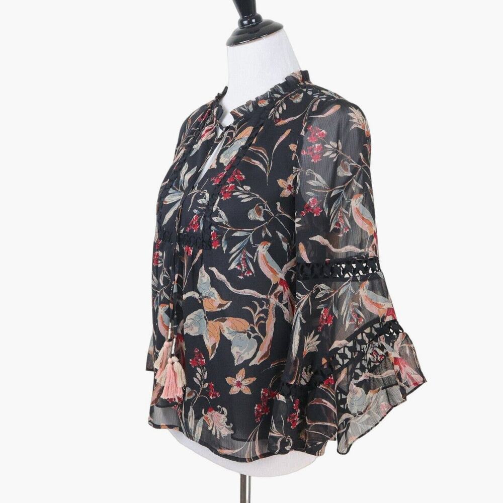 Anthropologie Maeve Size XS Odette Peasant Blouse Floral Print Black